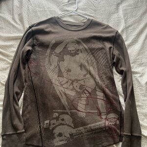 Brown long sleeve waffle affliction/ed hardy/Von Dutch/tapout, type shirt
